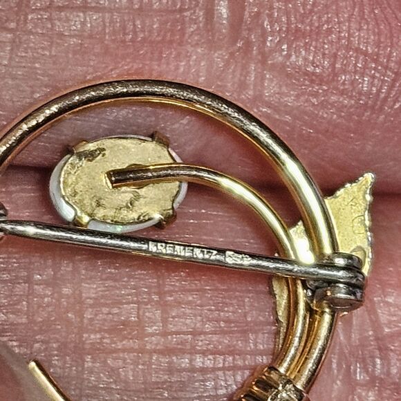 *Sale* Vintage Krementz Circle Leaf 14K Gold Filled Real Fire Opal Small Brooch - Picture 4 of 10
